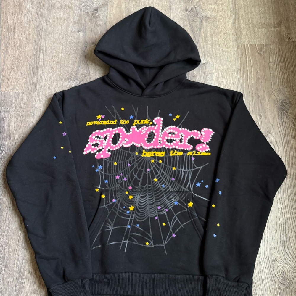 Black and Pink Graphic Sweater with Star Elements